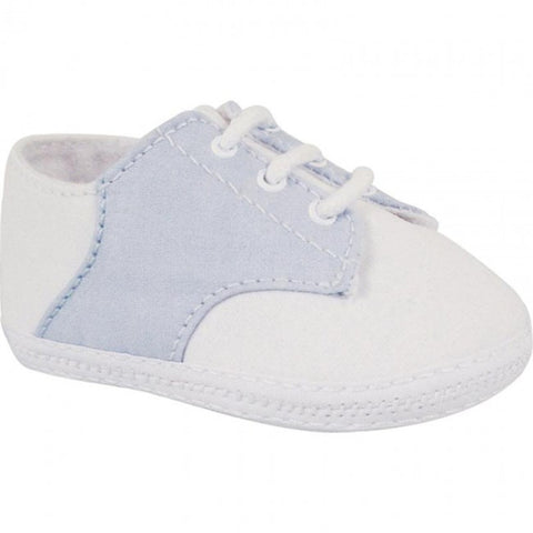 Baby Deer White Blue Cotton Saddle Oxford Crib Shoes Boys Preemie & Newborn Size 00, 0