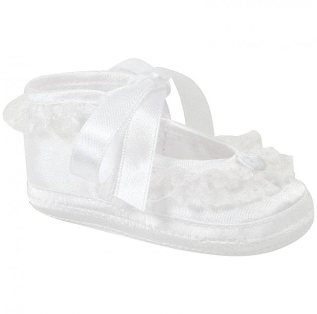Baby Deer White Satin Lace Frilly Booties Crib Shoes Girls Preemie & N ...