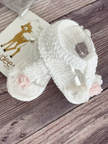 Baby Deer White Crochet T-Strap Newborn Girls Flower Sandals Crib