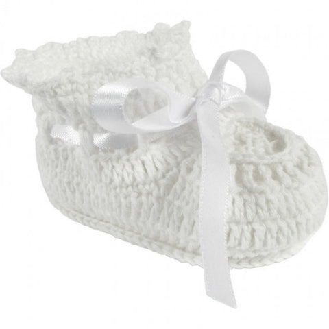 Baby Deer White Crocheted Ribbon Booties Crib Shoes Girls Newborn Size 0