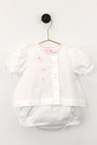 Petit Ami Baby Girls Vintage Shadow Stitched White Diaper Set in Newborn