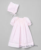 Petit Ami Girls Pink Voile Smocked Bishop Dress with Bonnet Preemie
