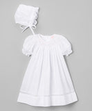 Petit Ami Girls White Voile Smocked Bishop 2 piece Dress Preemie Newborn