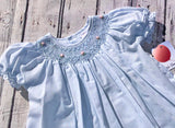 Petit Ami Girls Blue Bishop with Pearls Smocked Daygown 2pc Dress Newborn