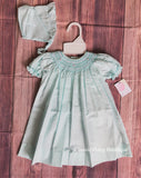 Petit Ami Girls Mint Pearls Bishop Smocked Daygown 2pc Dress Newborn