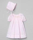 Petit Ami Girls Pink Multi Smocked Bishop Baby Dress Daygown Newborn