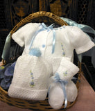 Will'beth White Blue Knit Ribbon 4pc Diaper Set Baby Girls or Boys Hat Booties Preemie Newborn