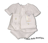 Will'beth White Knit Ribbon 4pc Diaper Set Baby Girls Boys Unisex Hat Booties Preemie Newborn