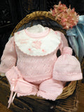 Will'beth Pink Knit 4pc Welcome Home Pant Set Baby Girls Hat Booties Preemie Newborn