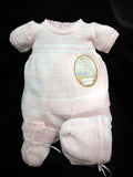 Will'beth Pink White Knit 3p Baby Girls Romper in Preemie, Newborn, & 3 Months with Bonnet & Booties