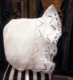 Will'Beth White Pink Knit Lace Baby Bonnet Newborn Girls Boutique Ribbon