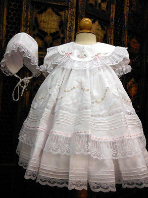 Will'beth Girls White Fancy Lace Heirloom Vintage 3 piece Dress Preemie Newborn 3 6 9 Months 6 Months Will'beth Girls White Fancy Lace Heirloom Vintage 3 piece Dress Preemie Newborn 3 6 9 Months 6 Months